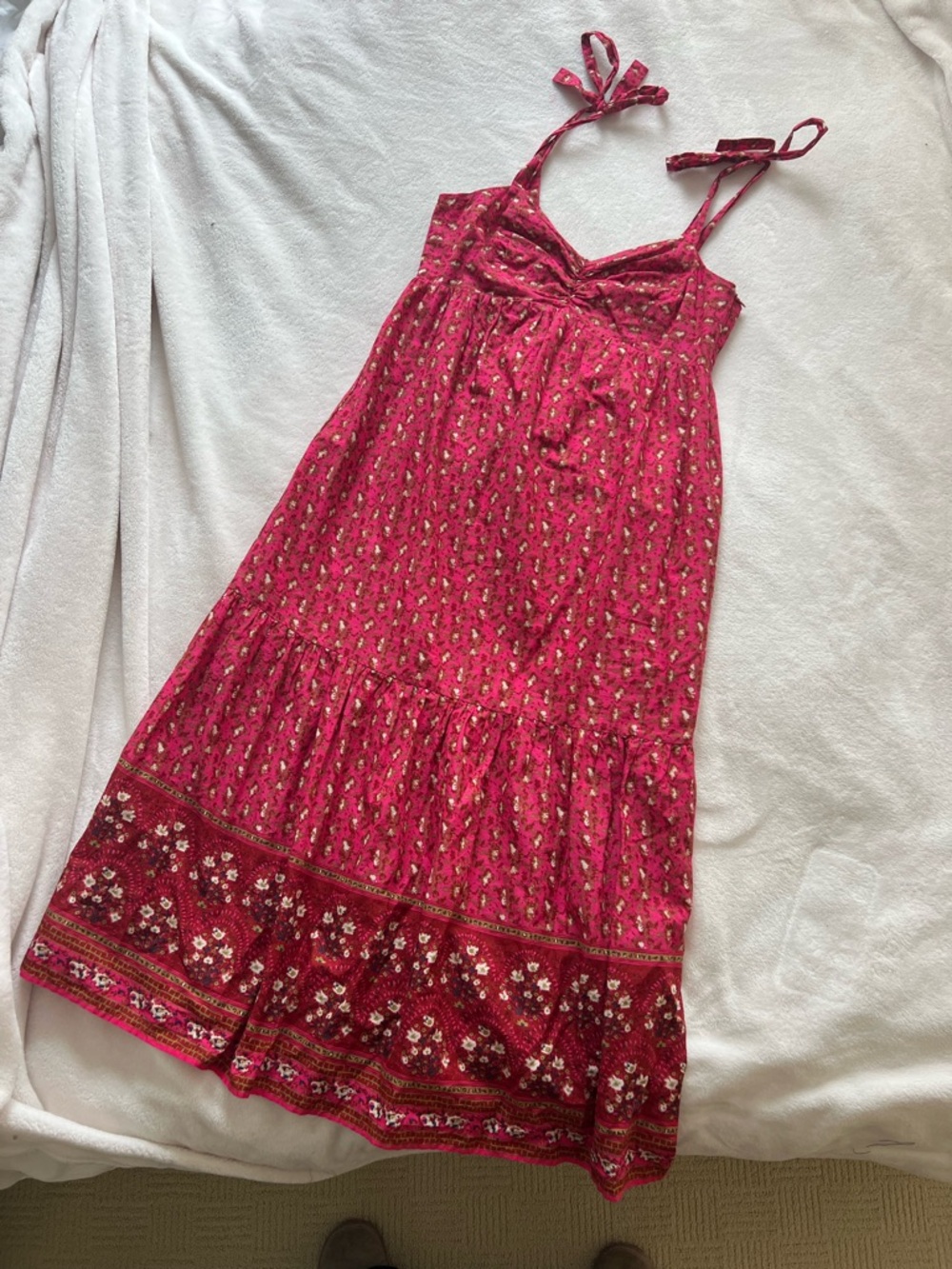 C&C California Floral Smocked Tier Midi/Maxi Dress - Tie Straps, Lined